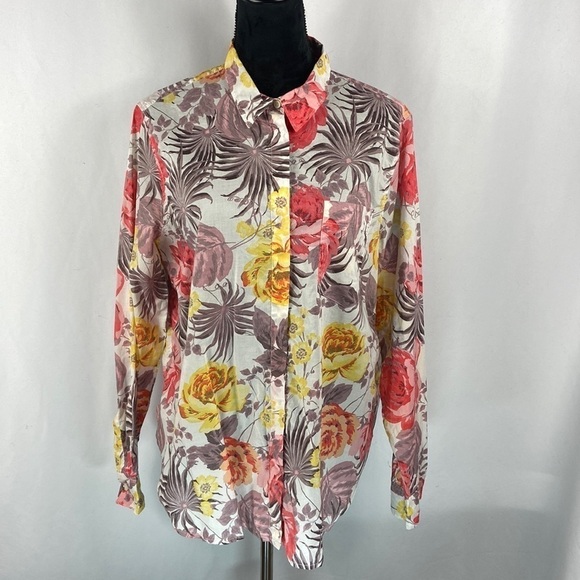 Joe Fresh Women’s Floral Long Sleeve Button Down Dress Shirt - Picture 1 of 6